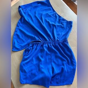 One shoulder romper, never worn, cobalt blue, size large